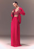 Hot Pink Hand Embellished Blouse With Jacket And Draped Skirt