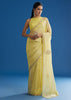 Lemon Yellow Crushed Tissue Saree With Embroidered Scallop Border