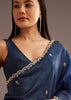 Blue Tissue Saree With Cutdana Scallop Border
