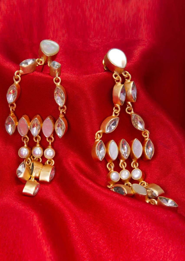 Crystal and acrylic bead studded chandelier earring only on kalki