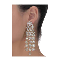 Crystal Embellished Chandelier Earrings In Geometric Pattern Online - Kalki Fashion