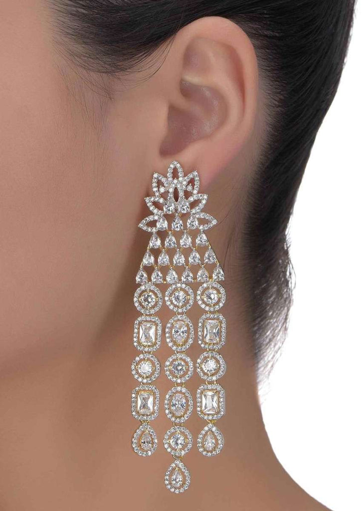 Crystal Embellished Chandelier Earrings In Geometric Pattern Online - Kalki Fashion