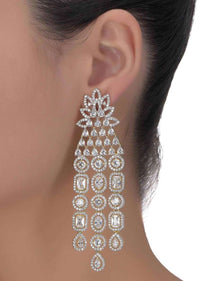 Crystal Embellished Chandelier Earrings In Geometric Pattern Online - Kalki Fashion