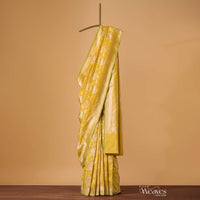 Cyber Yellow Handloom Banarasi Saree In Uppada Silk With Silver-Gold Zari Jaal Weave And Unstitched Blouse