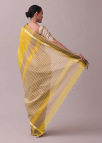 Cyber Yellow Handloom Chanderi Silk And Cotton Saree With Zari Work