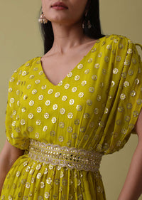 Cyber Yellow Palazzo Top Set In Georgette With Sequins Work