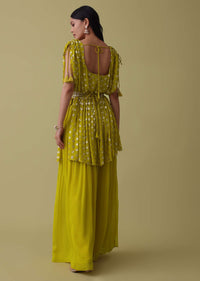 Cyber Yellow Palazzo Top Set In Georgette With Sequins Work