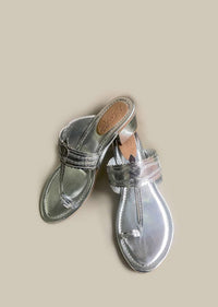 Silver Kolhapuris With Block Heel And Braded Design By Sole House