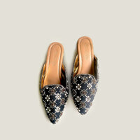 Black Heeled Mules With Red Swarovski And Zari Detailing By Sole House