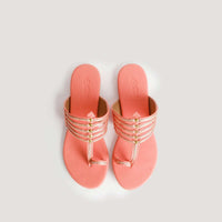 Peach Kolhapuri With Gold Braiding And Gold Rivers By Sole House