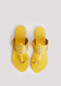 Yellow Kolhapuri With Gold Braiding And Gold Rivets By Sole House