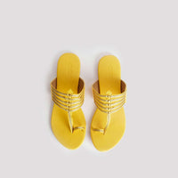 Yellow Kolhapuri With Gold Braiding And Gold Rivets By Sole House