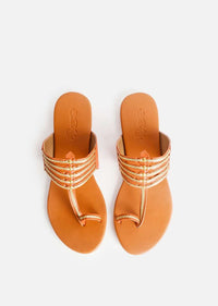 Beige Kolhapuri With Gold Braiding And Gold Rivets By Sole House