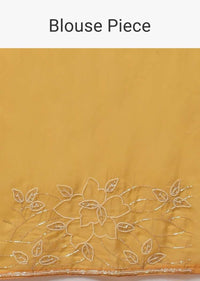 Daffodil Yellow Saree In Organza With Moti And Cut Dana Embellished Floral Design On The Border Online - Kalki Fashion