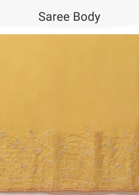 Daffodil Yellow Saree In Organza With Moti And Cut Dana Embellished Floral Design On The Border Online - Kalki Fashion