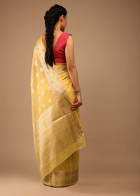 Daffodil Yellow Saree In Banarsi Chanderi And Pure Handloom Cotton