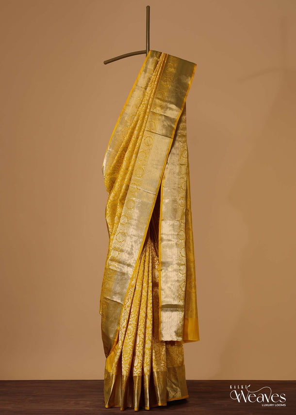 Daffodil Yellow Woven Kanjivaram Saree In Pure Silk With An Unstitched Blouse