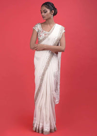 Daisy White Saree In Georgette With Hand Embroidered Lucknowi And Badla Work  Online - Kalki Fashion