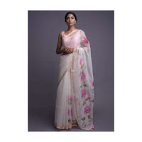 Daisy White Saree In Organza With Floral Print Online - Kalki Fashion