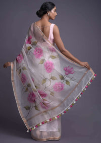 Daisy White Saree In Organza With Floral Print Online - Kalki Fashion