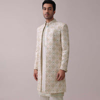 Daisy White Embroidered Indowestern Sherwani Set In Silk