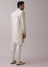 Daisy White Embroidered Indowestern Sherwani Set In Silk