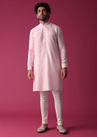 Candy Pink Jacket Kurta Set In Silk With Threadwork