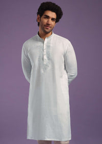 Daisy White Kurta In Linen With An Thread Embroiderd Yoke