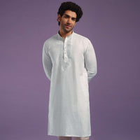 Daisy White Kurta In Linen With An Thread Embroiderd Yoke