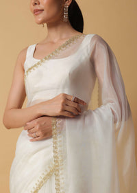 Daisy White Organza Saree In With Cut Dana Embroidered Borders