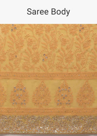 Dandelion Yellow Saree In Georgette Adorned With Lucknowi Thread Embroidery In Floral Jaal Online - Kalki Fashion