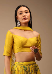 Dandelion Yellow Blouse In Raw Silk With Off Shoulder Half Sleeves And Sweetheart Neckline