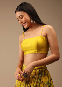 Dandelion Yellow Blouse In Raw Silk With Strap Sleeves And Straight Across Neckline