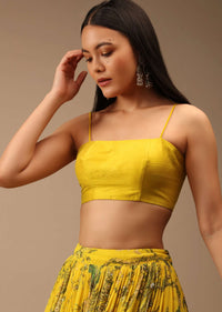 Dandelion Yellow Blouse In Raw Silk With Strap Sleeves And Straight Across Neckline