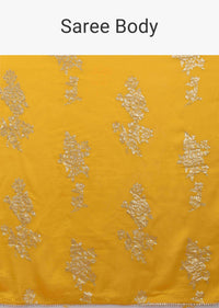 Dandelion Yellow Saree In Silk With Weaved Floral Motifs In Repeat Pattern