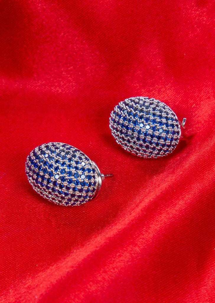 Dark Blue Studs With Silver Jaal Coating Online - Kalki Fashion
