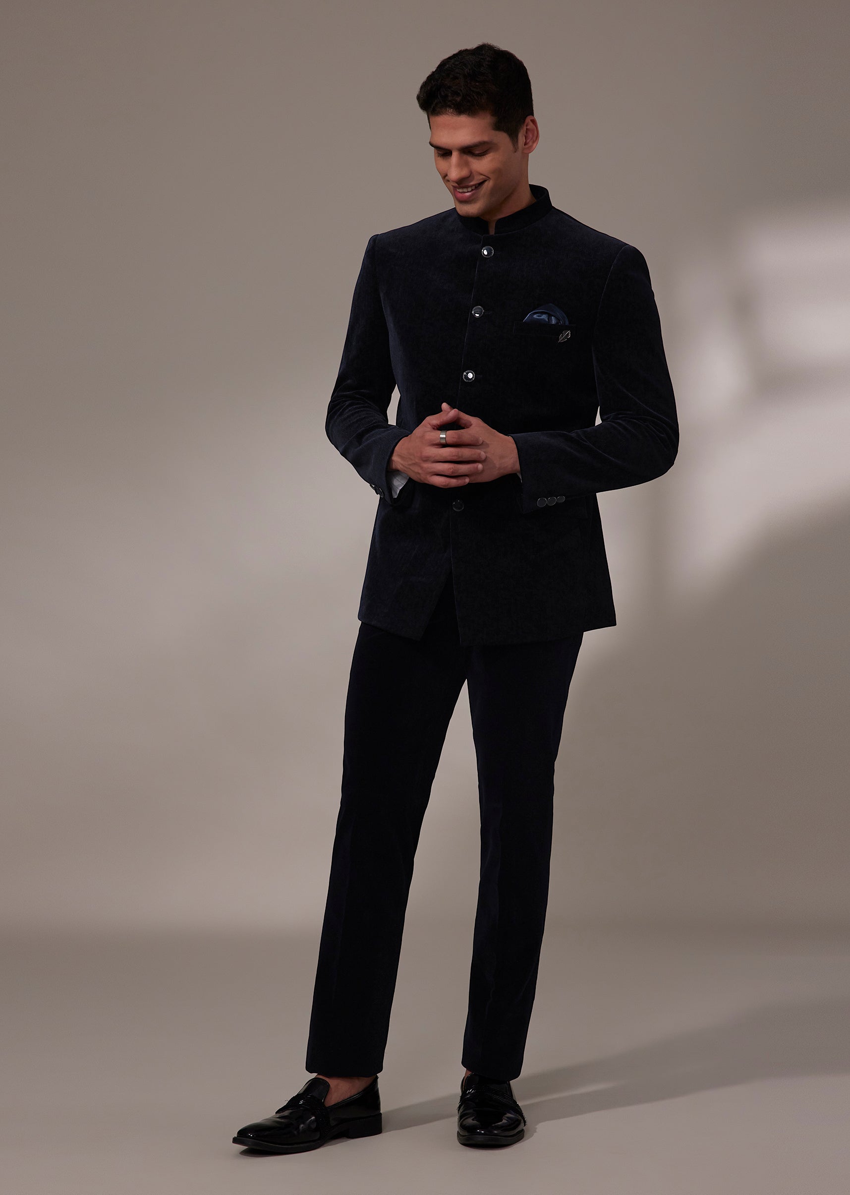 Dark Blue Velvet Jodhpuri Set