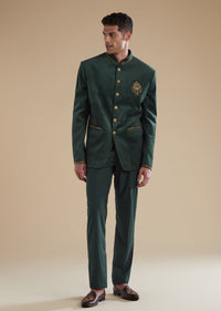 Dark Green Mens Jodhpuris with Metal Thread Resham Detail Work