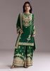 Dark Green Printed Crepe Palazzo Set With Keyhole Neckline