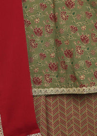 Kalki Girls Dark Green Suit Set In Cotton With Printed Floral Jaal And Lace Work By Tiber Taber