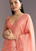 Dark Peach Crushed Tissue Embroidered Saree With Scallop Border