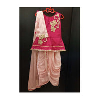 Dark Pink Peplum Top And Dhoti Set In Zardosi With Attached Dupatta Online - Kalki Fashion