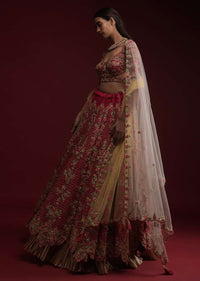 Dark Rani Pink Lehenga Choli In Raw Silk With Hand Embossed Embroidery Work In Floral And Honeycomb Motifs Online - Kalki Fashion