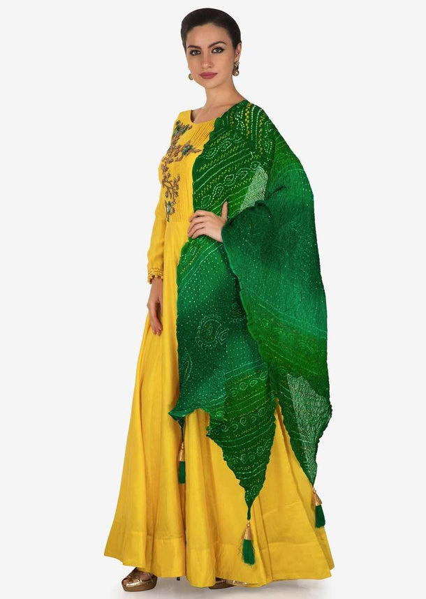 Yellow Anarkali Suit With Pleats And Zardosi Embroidered Bodice Online - Kalki Fashion