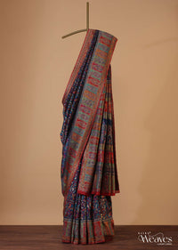 Persian Blue Handloom Pashmina Saree In Cotton Silk With Unstitched Blouse