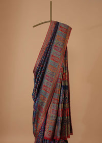 Persian Blue Handloom Pashmina Saree In Cotton Silk With Unstitched Blouse