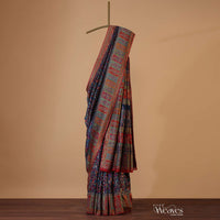 Persian Blue Handloom Pashmina Saree In Cotton Silk With Unstitched Blouse