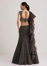 Dark Brown Sequins Mermaid Lehenga Set