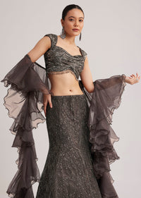Dark Brown Sequins Mermaid Lehenga Set