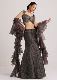 Dark Brown Sequins Mermaid Lehenga Set